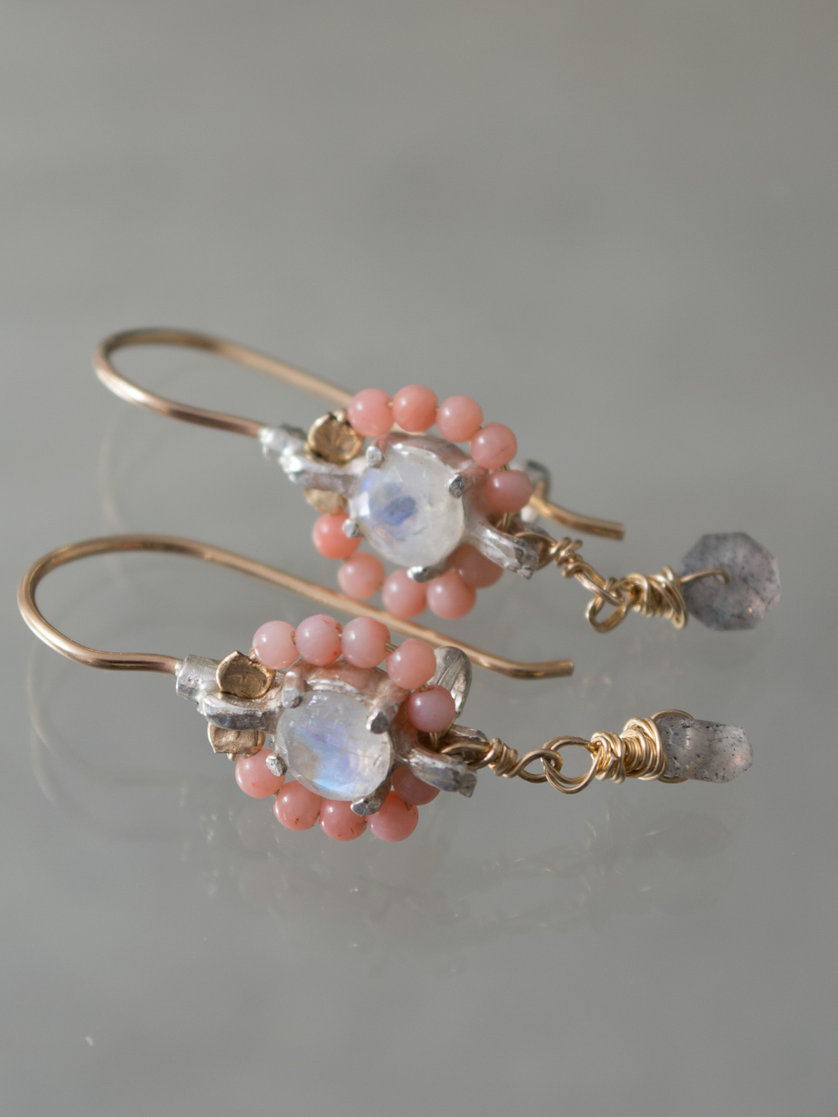 earrings Flower mini coral and labradorite